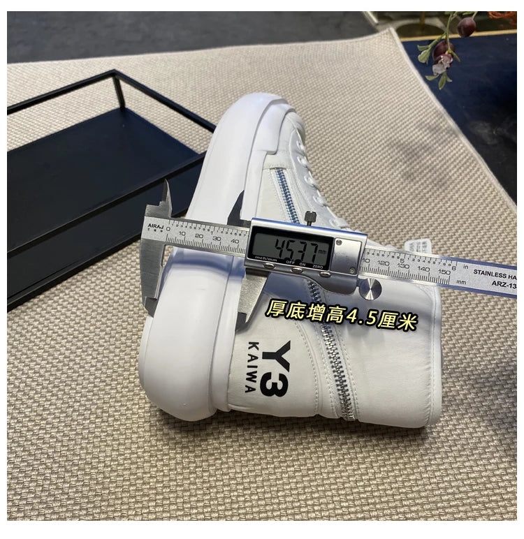 New Fashion High-top Casual Shoes Men Platform White Ankle Boot in Canvas Zipper Ornament Sneaker Boots Handcrafted Man Footwear
