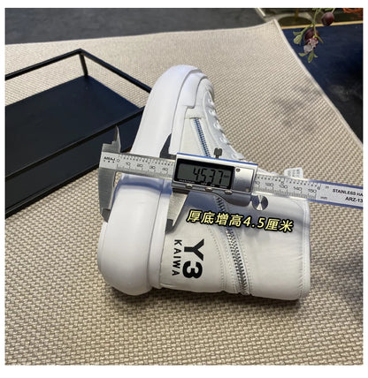New Fashion High-top Casual Shoes Men Platform White Ankle Boot in Canvas Zipper Ornament Sneaker Boots Handcrafted Man Footwear