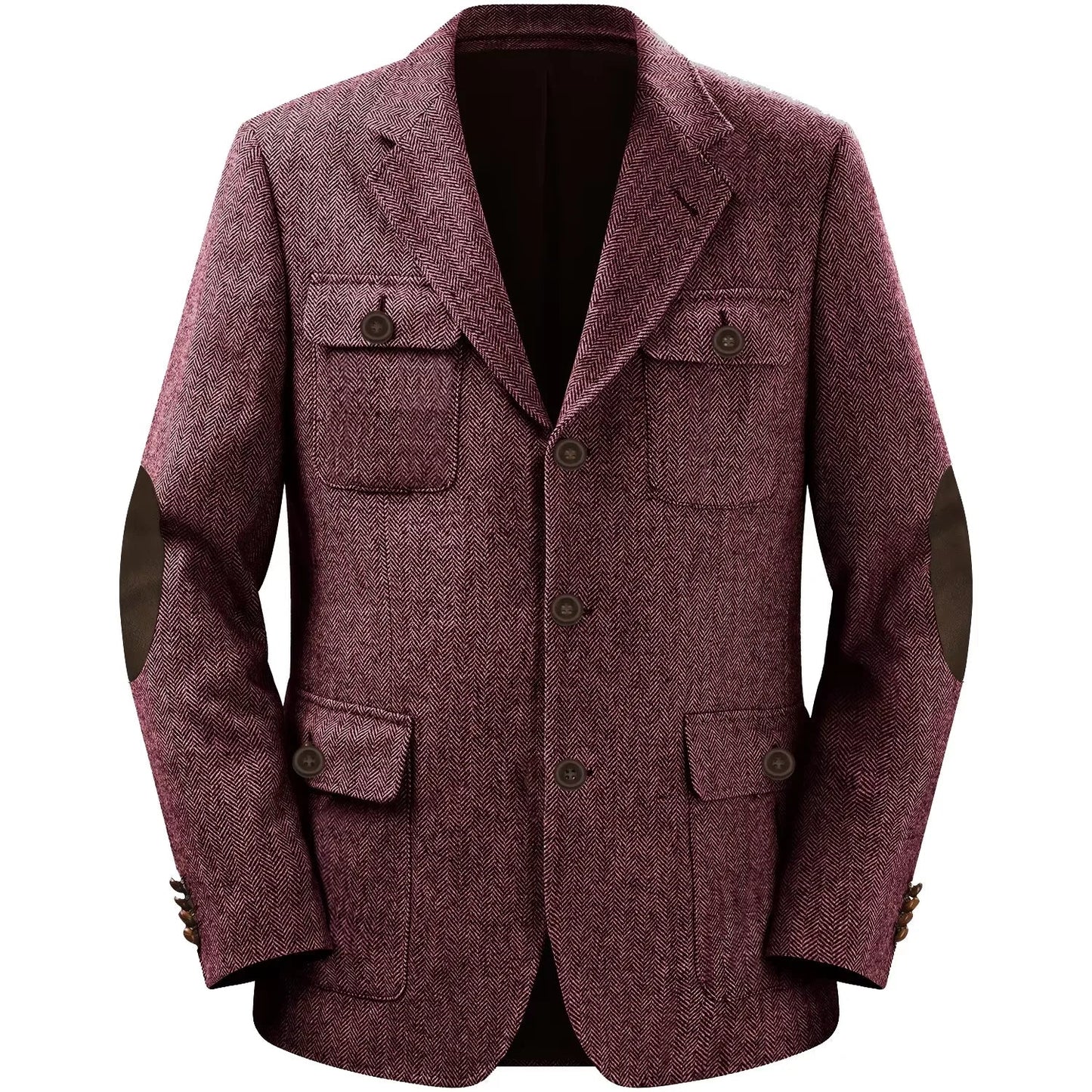 Autumn Winter Multi-Pocket Hunting Jacket Herringbone Tweed Men's Sporty Formal Blazers Suit Vintage Elegance Menswear 2025 NEW