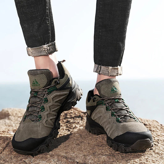 High Quality Leather Hiking Shoes Durable Outdoor Sport Men Trekking Leather Shoes Lace-Up Climbing Hunting Sneakers