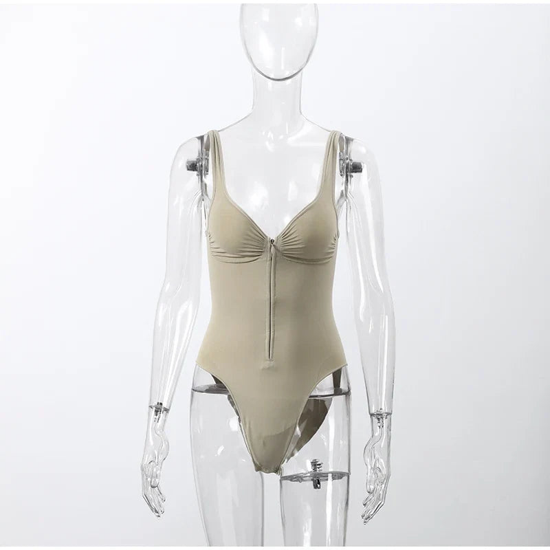 Sexy Tight Corsets Women's Bodysuit Sleeveless V-Neck Zipper Lady Playsuits 2026 Spring Summer Female Slim Backless Romper