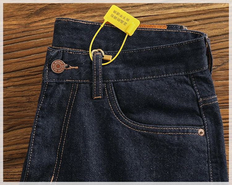 Anti-fading solid color general wash primary color denim jeans men's dark American casual loose straight cone pants