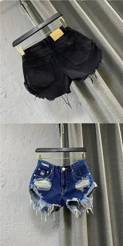 Sexy Low-waisted Denim Shorts 2026 New Summer Hole A Wide-leg Pants Ripped Jeans for Women