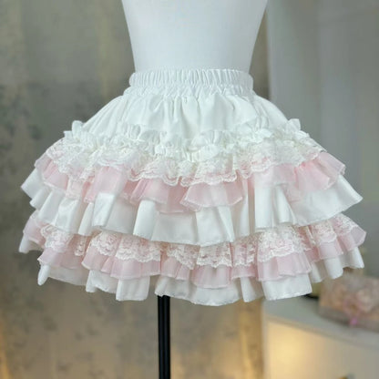 Princess Lolita Vintage Cake Skirt Sweet Kawaii Lace Ruffles Mini Skirts Harajuku Y2k Style Party Faldas Mujer Summer