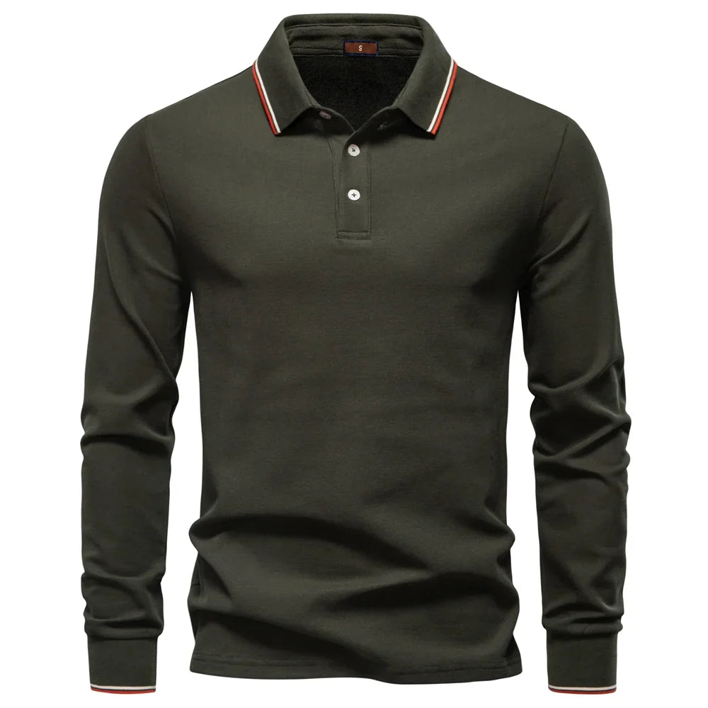 2025 New Men's Mock Neck Polo Shirts for Men Cotton Solid Color Long Sleeve Polo Desinger Social Luxury Touch Male