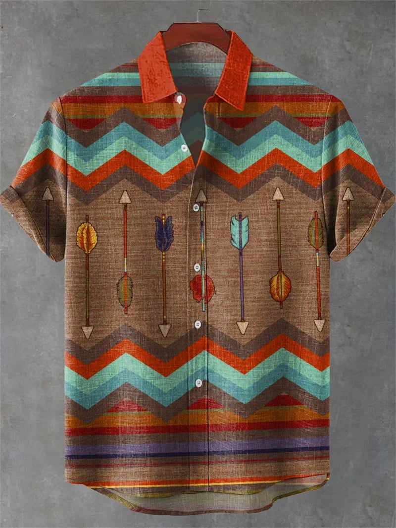 Men's Ethnic Style Flower Print Short Sleeve Top Comfort Flap Shirt Beach Holiday Hawaii Summer Casual Shirt