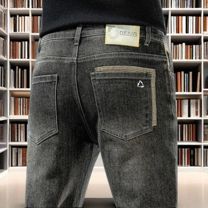 Spring Autumn 2025 Men's High-End Fashion Casual Pants Straight Leg Slim Fit Long Denim Jeans Handsome Cargo Casual Pants Men