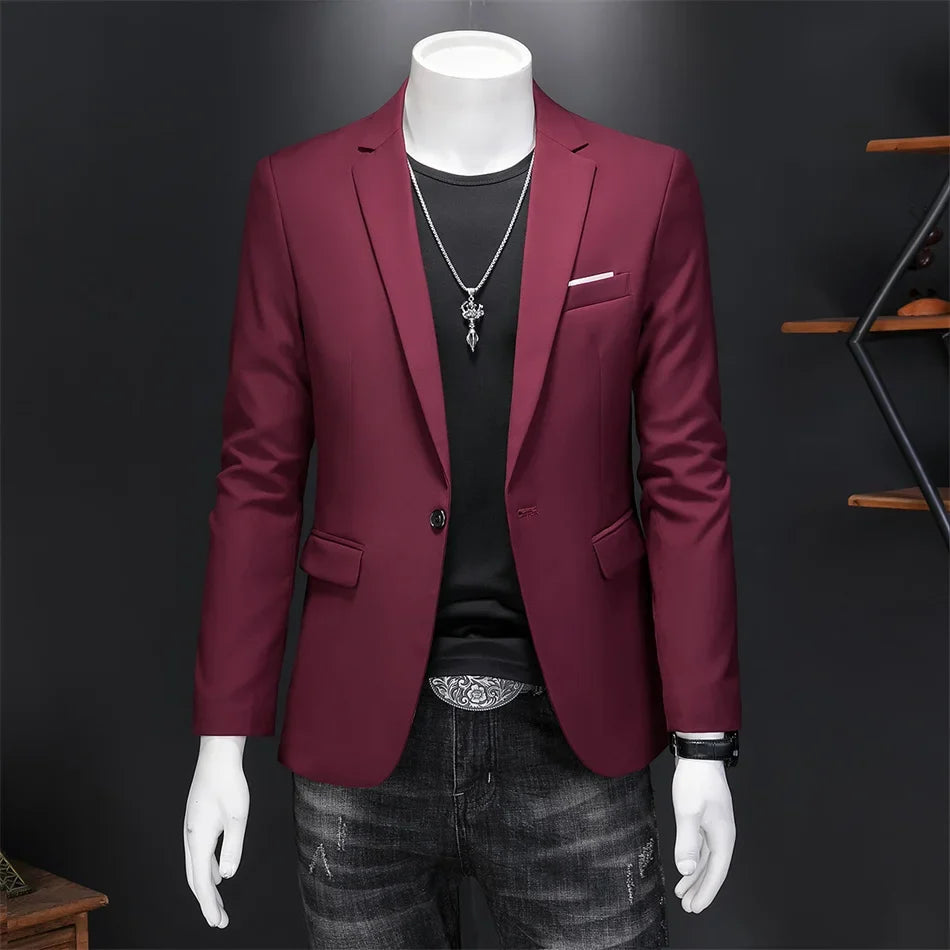 15 Color Fashion Mens Suit Jacket High Quality Slim Fit Solid Color Casual Business Mens Blazers Formal Office Wedding Suit Tops