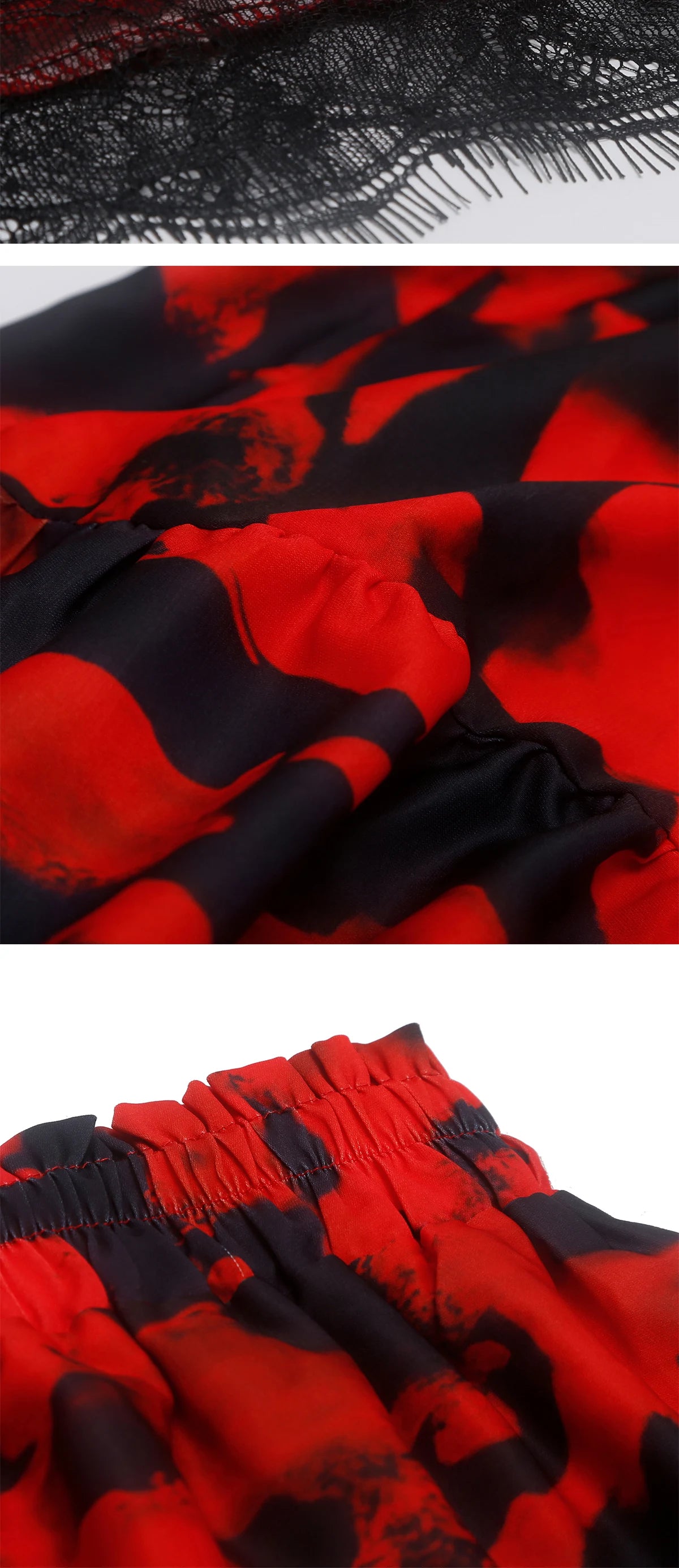 CHCH Women's Half length Skirt Summer Retro Red Printed Irregular Long Skirt Fashion Commuter Cake Skirt