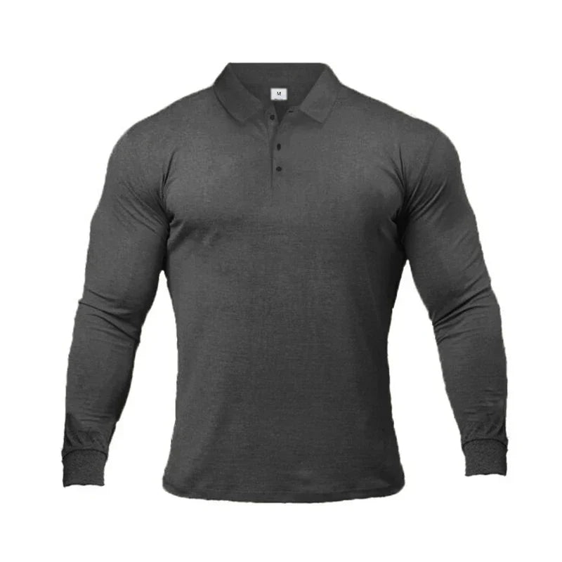 New Fashion Autumn Sports Polo Shirt Mens Stretch Cotton Gym Clothing Spring Casual Long Sleeve Polos Male Breathable T Shirt