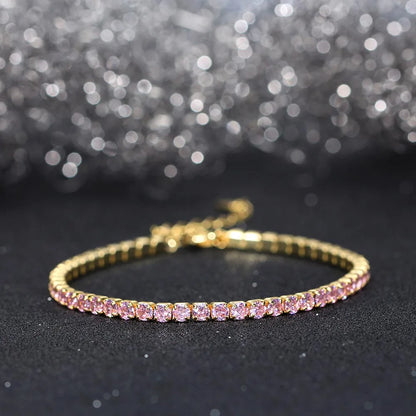 Fashion 3mm Bezel Setting Colorful 4A Cubic Zirconia Tennis 925 Sterling Silver Adjustable Bracelet for Women SB192
