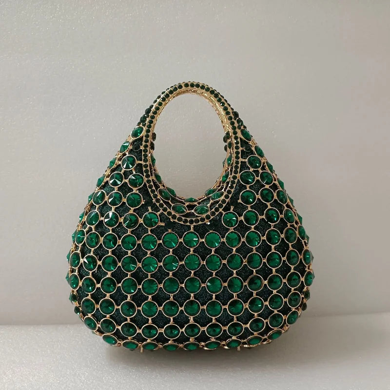 Women Large Capacity Handbag Luxury Green Rhinestone Evening Party Bags Wedding Bridal Crystal Clutches Top-handle Purse