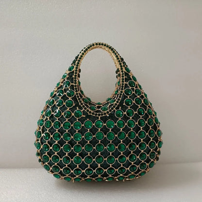 Women Large Capacity Handbag Luxury Green Rhinestone Evening Party Bags Wedding Bridal Crystal Clutches Top-handle Purse
