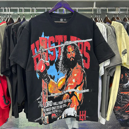 Masked Tattoo Angel Gun Diamond Short Sleeve Tshirts for Men and Women Crew Neck Cotton Summer Top Tees Oversized