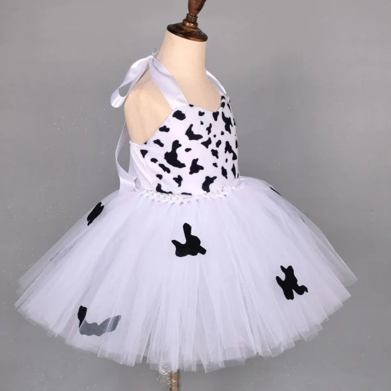 Baby Girls Halloween Animal Cosplay Costume Kids Forest Theme Giraffe Cows Tiger Leopard Zebra Print Tutu Dress Birthday Party