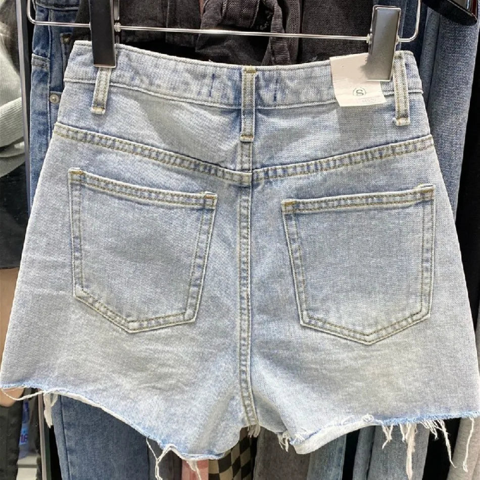 New Rough-edged Denim Shorts Women's Loose A-shaped Ripped Hot Pants High Waisted Shorts Womens Shorts Shorts Shorts for Women