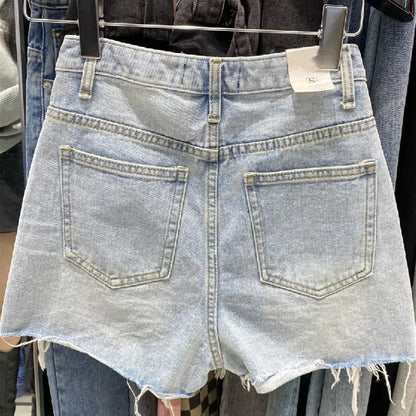 New Rough-edged Denim Shorts Women's Loose A-shaped Ripped Hot Pants High Waisted Shorts Womens Shorts Shorts Shorts for Women