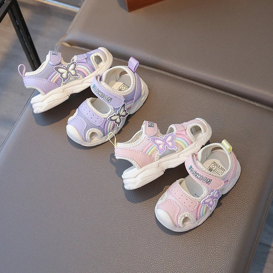 2026 Summer New Children's Sports Sandals Girls' Beach Shoes Fashion Butterfly Classic Sweet and Casual Soft Bottom Sandals