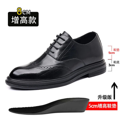 Spring Summer Hallow Leather Shoes for Men 3 6 8cm Increase Fashion Dress Shoes Male Black Business Casual Shoes Man