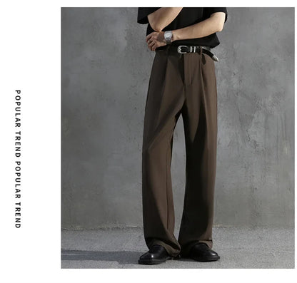 White Luxury Draped Suit Pants Men Fashion Dress Pants Korean Loose Straight Casual Pants Mens Office Formal Trousers Male S-3XL