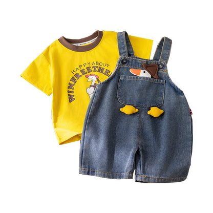 Children Clothing Baby Boys Girls Cartoon Duck T Shirt Denim Overalls 2Pcs/sets Kids Infant Casual Clothes Toddler Fashion Wear