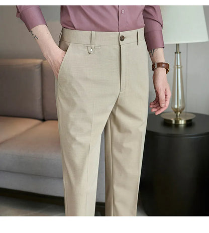 2026 Spring Summer Men's Pants Fashion Solid Color Suit Trousers Male High Waist Slim Fit Pants Men Business Casual Formal Pant