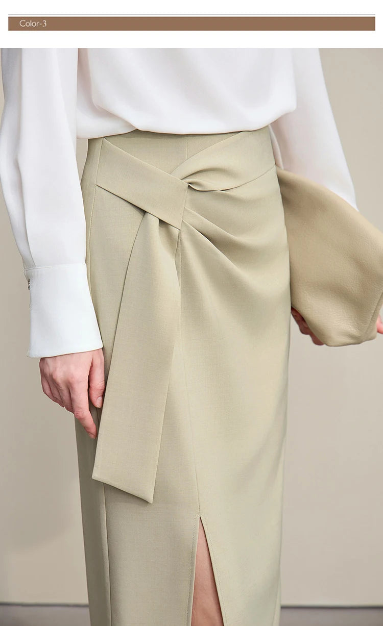 Women's Skirt 2026 Spring New H-Line Elegant Anti-wrinkle Split Skirt Solid Mid-length Versatile Woman Clothes 12621005