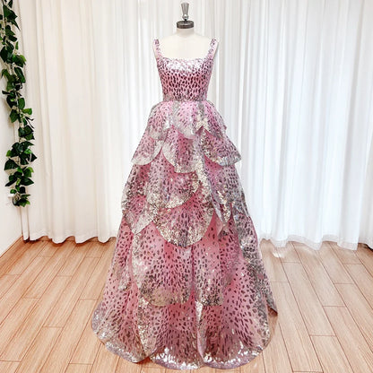 Luxury Sequined Evening Dress Tiered Petal Skirt Formal Prom Gown Customized Robe De Soiree For Women Party 2026