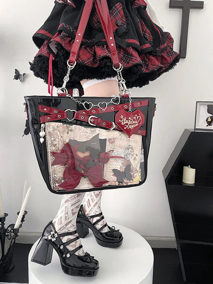 Aesthetic Underarm Ita Bag Streetwear Girl Transparent Shoulder Bag Heart Shape Chic Chain Handbag DIY Display Crossbody Bag