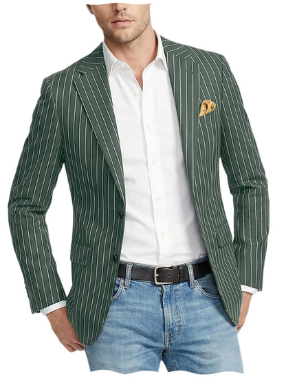 Men's Pinstripe Blazer Jacket Casual Slim Fit Striped Blazer With Patch Pocket For Business Casual Wedding Daily Wear