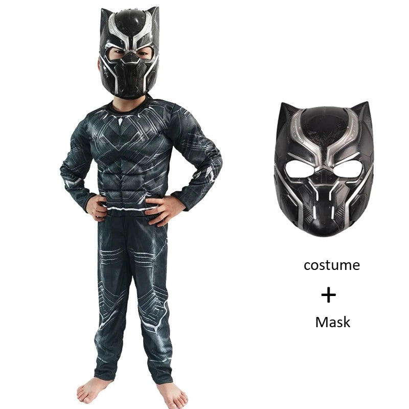 Anime Superhero Black Panther Cosplay Costume Black Panther Muscle Suit Jumpsuit Halloween Performance Costume Mask Paw Set