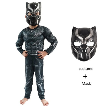 Anime Superhero Black Panther Cosplay Costume Black Panther Muscle Suit Jumpsuit Halloween Performance Costume Mask Paw Set