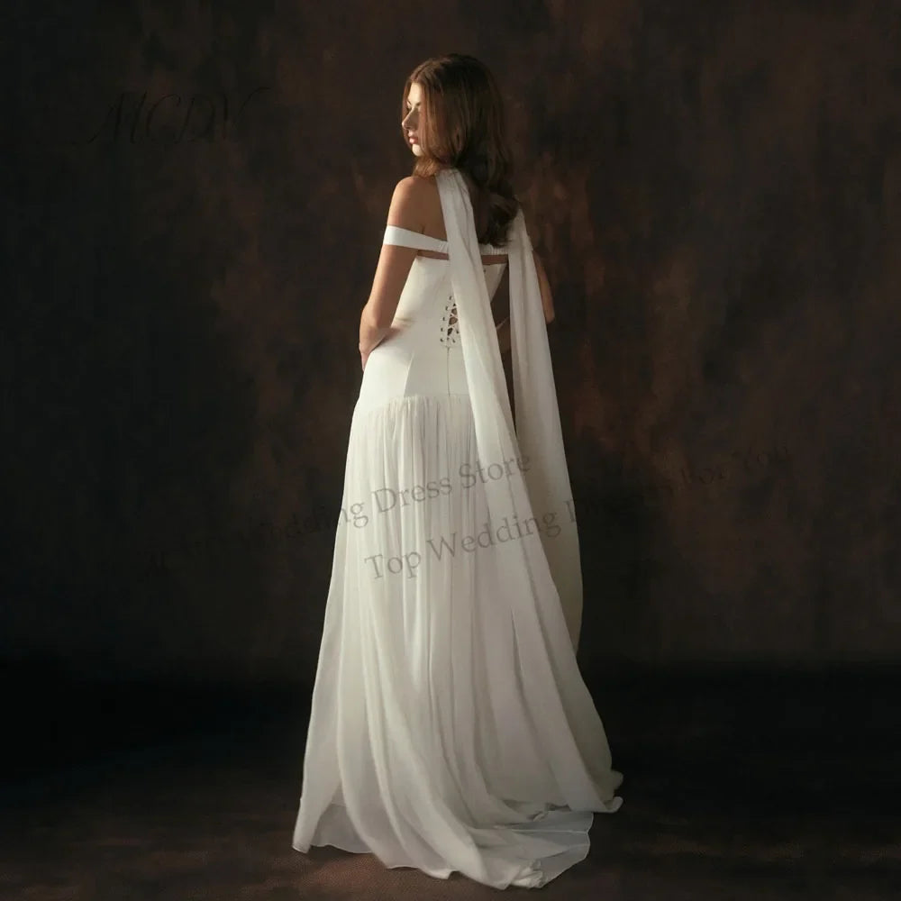 Off The Shoulder Chiffon A Line Wedding Dress Pleated Corset Back Bride Gowns Strapless vestido de casamento noiva civil 2026