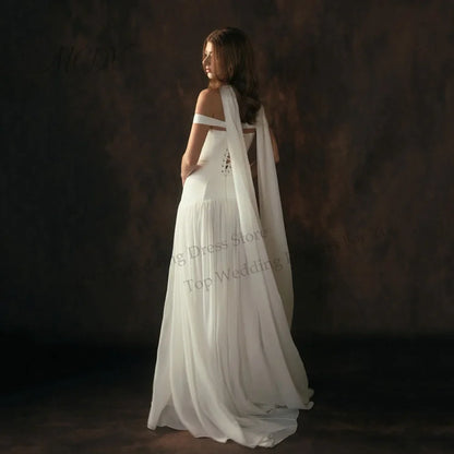 Off The Shoulder Chiffon A Line Wedding Dress Pleated Corset Back Bride Gowns Strapless vestido de casamento noiva civil 2026
