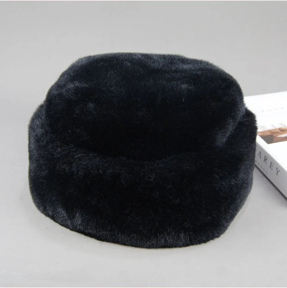 New Winter Outdoor Women Fake Real Rabbit Fur Hat Natural Warm Rabbit Fur Bomber Hats Male Quality Fake Rabbit Fur Caps