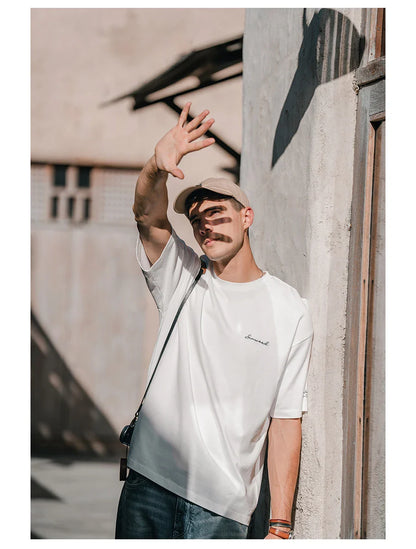 2026 Summer New Super Loose Heavyweight 320gsm 100% Cotton Washed Vintage T-shirts Men Plus Size Logo Embroidery Tops