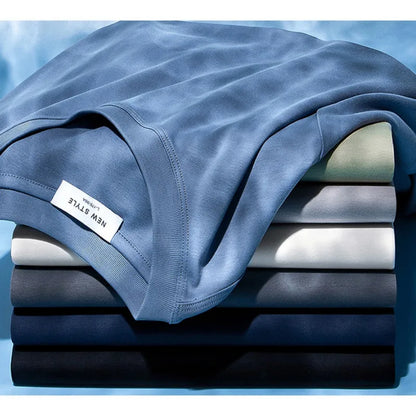 Plus Size 4XL 5XL Liquid Ammonia Mercerized Cotton T-shirt For Men Summer Cool Feeling Round Neck Top Clothes Short Sleeve Tees