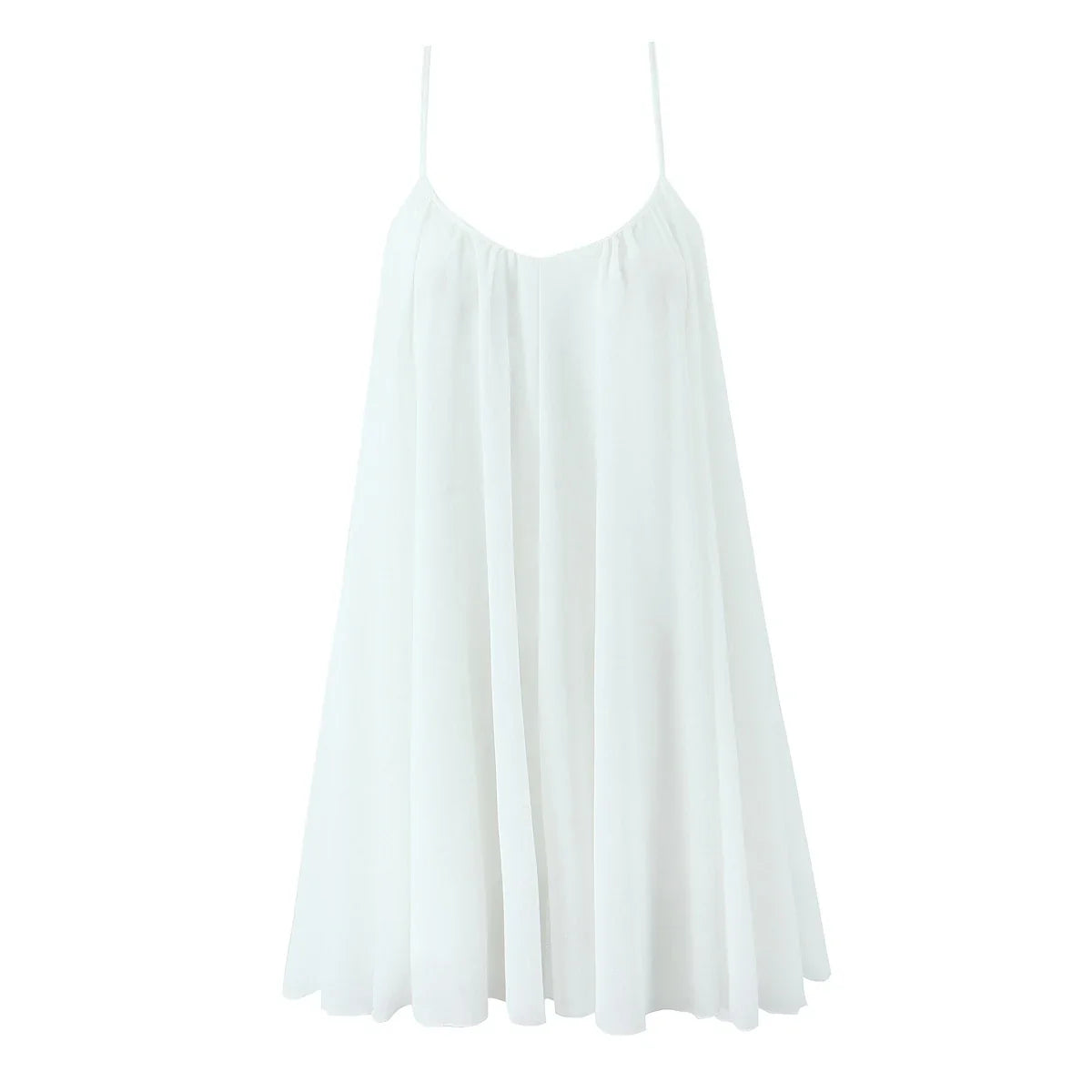 2025 BOHO Women White Big Backless Sling Dress O Neck Back Zipper Loose Swing Mini Short Dresses Holiday Robe