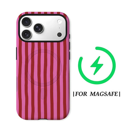 CaseLumi Matte Bumper for Magsafe Case for IPhone 17 16 15 Plus Pro Max Shockproof Hard PC Pink Burgundy Vertical Stripes Cover