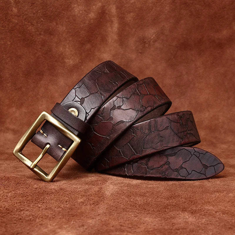 3.8CM Retro fashion trend  personality niche ice cracked belt  men's leather top layer cowhide youth jeans belt