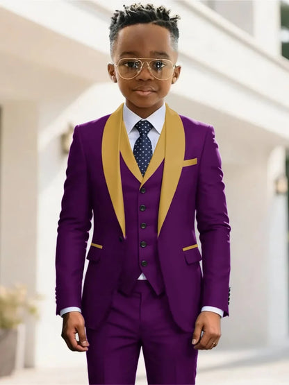 New Kids Suit Set 3 Pieces Wedding Ring Bearer Outfit Boys Handsome Shawl Lapel Tuxedo For Piano Peformance 2-20T