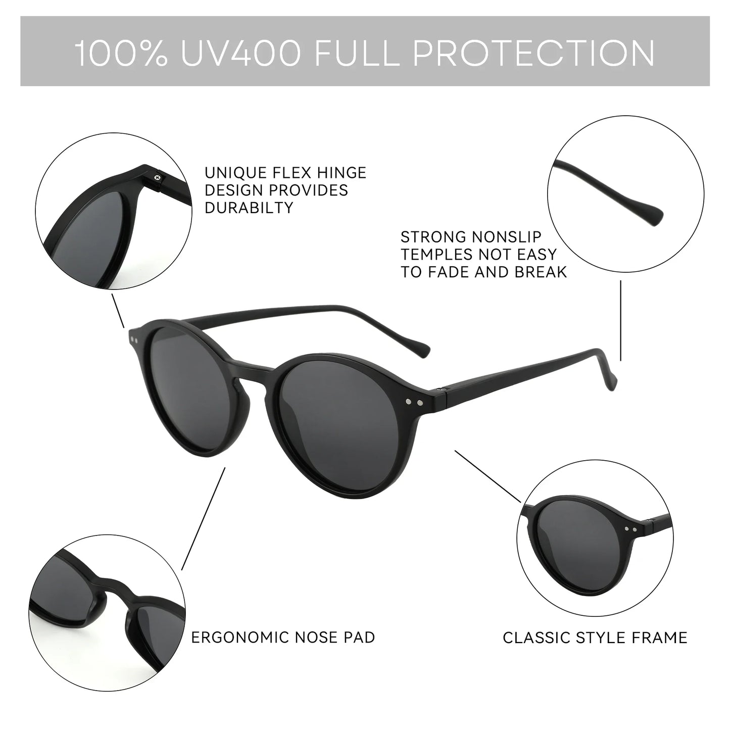 (XL Size)Retro Polarized Sunglasses Men Women Vintage Round Frame Sun Glasses UV400 Goggles Shades
