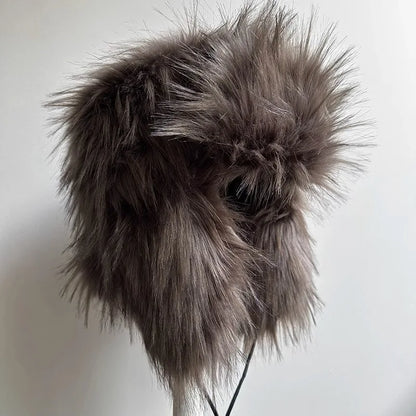Imitation Fox Hair Bomber Hats for Women Winter Ear Protection Ski Hat Men Warm Windproof Fur Hat  Ear Flap Ushanka Pilot Hats
