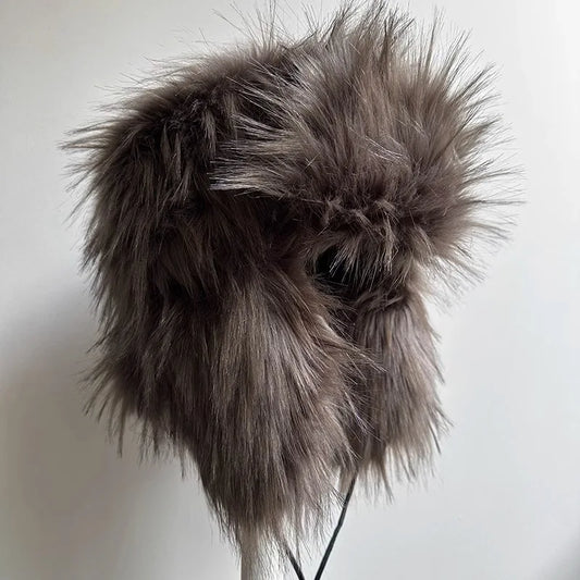 Imitation Fox Hair Bomber Hats for Women Winter Ear Protection Ski Hat Men Warm Windproof Fur Hat  Ear Flap Ushanka Pilot Hats
