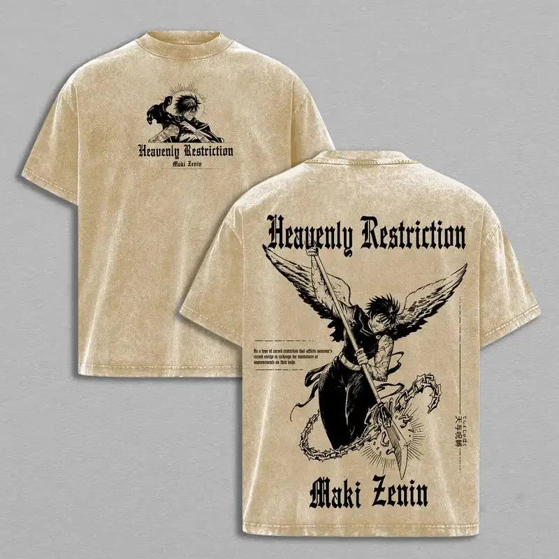 Zenin Maki Print T-shirt Jujutsu Kaisen Anime Clothing Men Women Cotton Tshirts Vintage Washed Tee Harajuku Oversized T Shirt