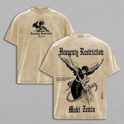 Zenin Maki Print T-shirt Jujutsu Kaisen Anime Clothing Men Women Cotton Tshirts Vintage Washed Tee Harajuku Oversized T Shirt