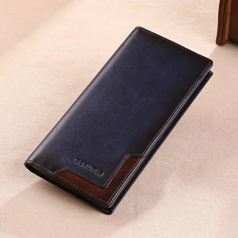 Wallet men's genuine leather new wallet long card bag storage silver foreskin clip hand-held bag gift