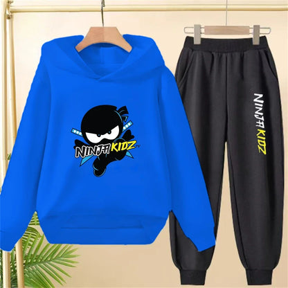 Children Hoodie Child Ninja Print 3-12 Years Old Boys Girls Toddler Coat Top+Pants Stylish Casual Black Sweatshirt Set