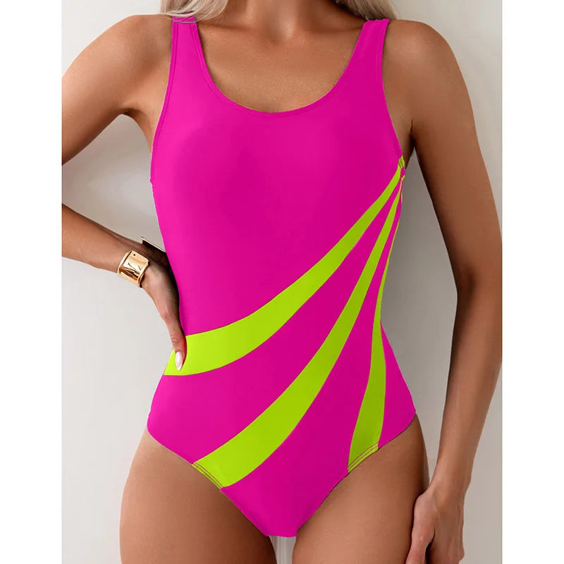 Sexy One Piece Swimsuit Women Trendy Contrast Color Swimwear Push Up Swimming Summer 2025 New Bathing Suits Bodysuits Beachwear