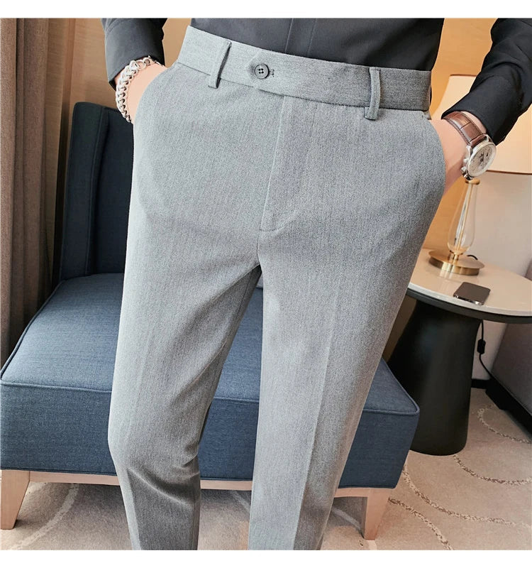 Autumn Winter New Embroidered Business Formal Pants Men Fashion Wedding Slim Fit Trousers High Quality Solid Social Suit Pants